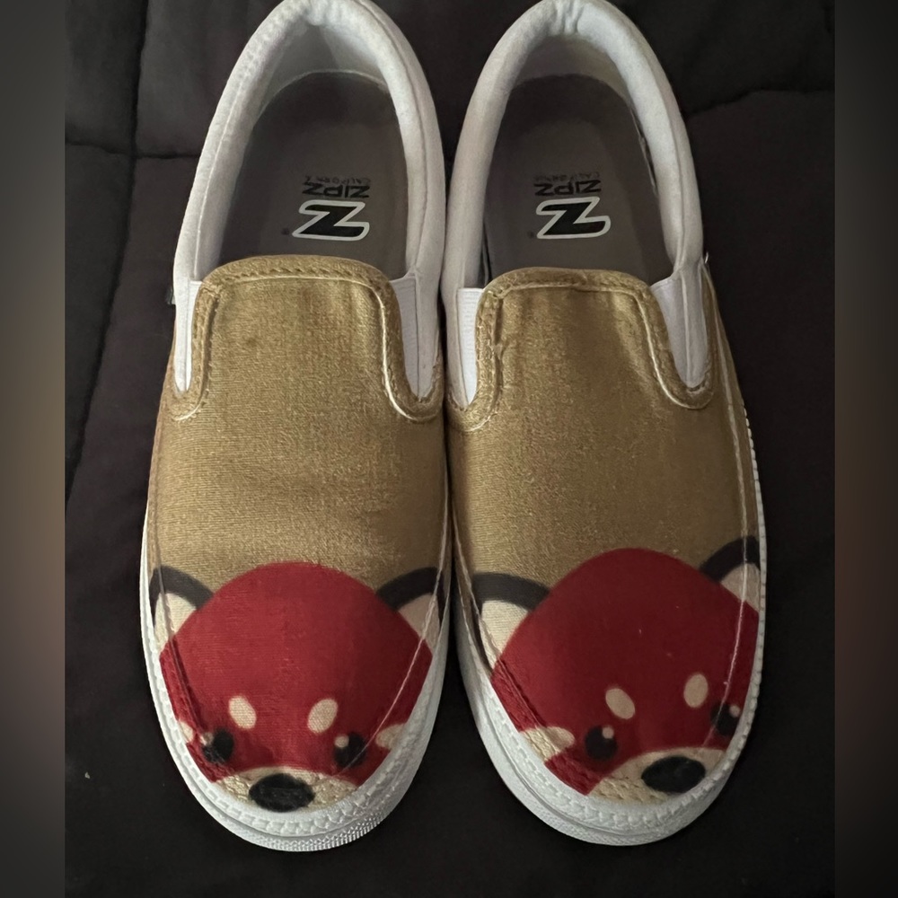 Brand new red panda slip ons